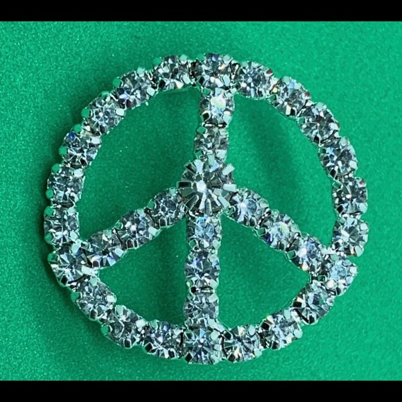 Peace Sign belt buckle slider crystal silver round - Picture 5 of 8